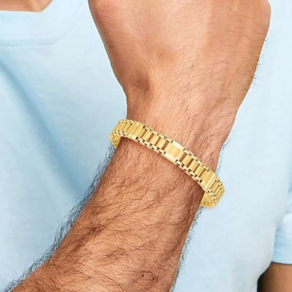 14k Satin and Polished Men's Link Bracelet
